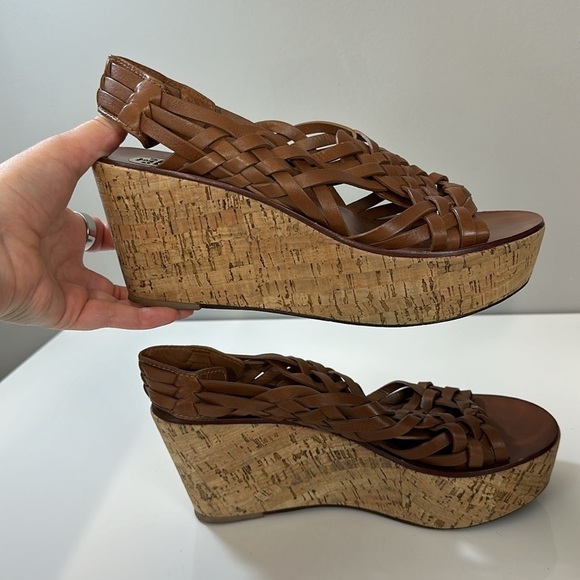 Tory Burch Killian Wedge Sandal Woven Leather Cork Platform Shoe Size 10 - Picture 16 of 16